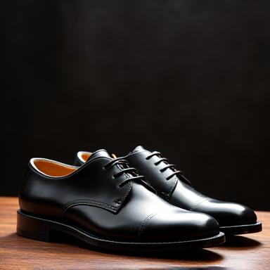 Ein Paar elegante schwarze Oxford-Lederschuhe.